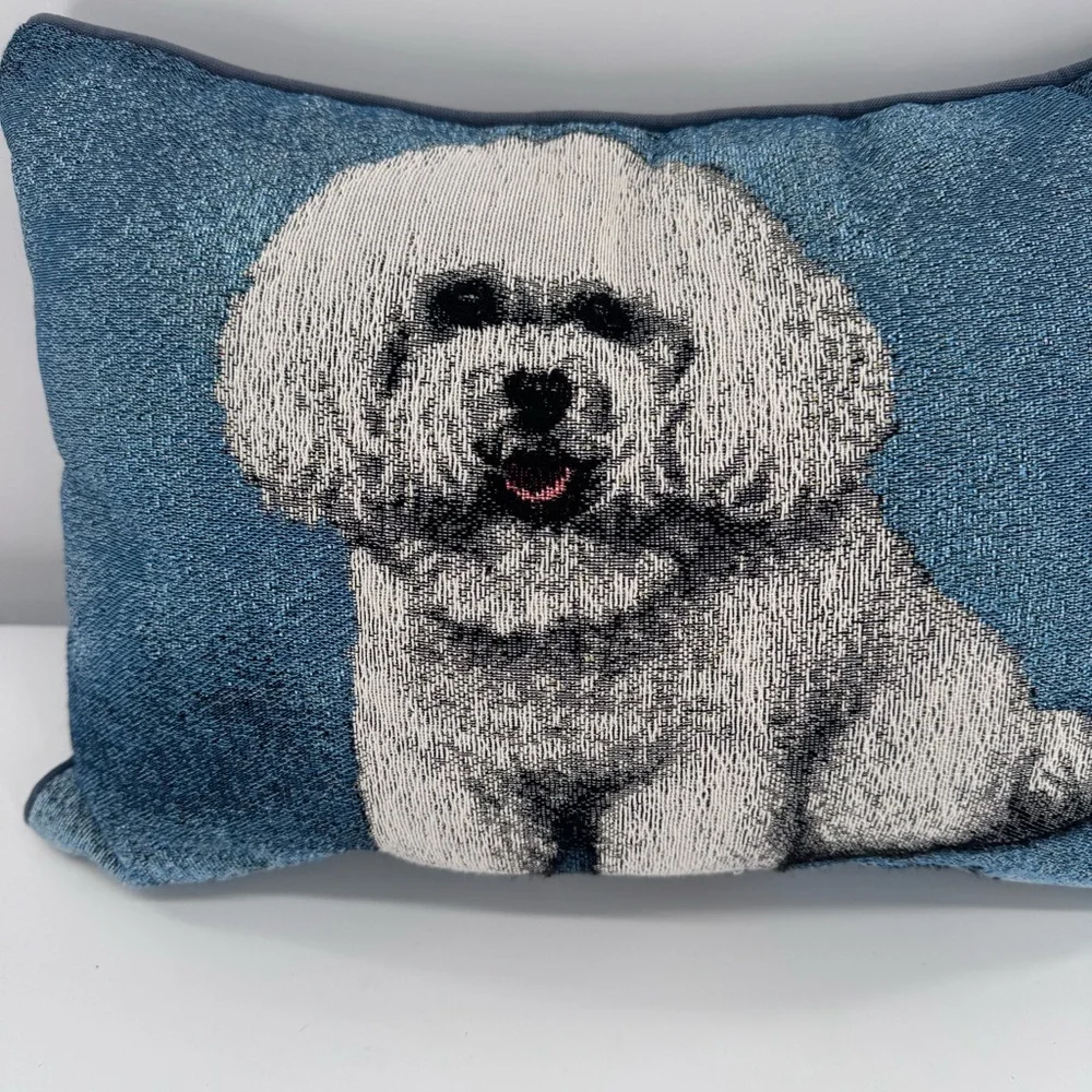 Linda Picken Tapestry Sofa Throw Blue Pillow White Bichon Dog‎ Home Decor